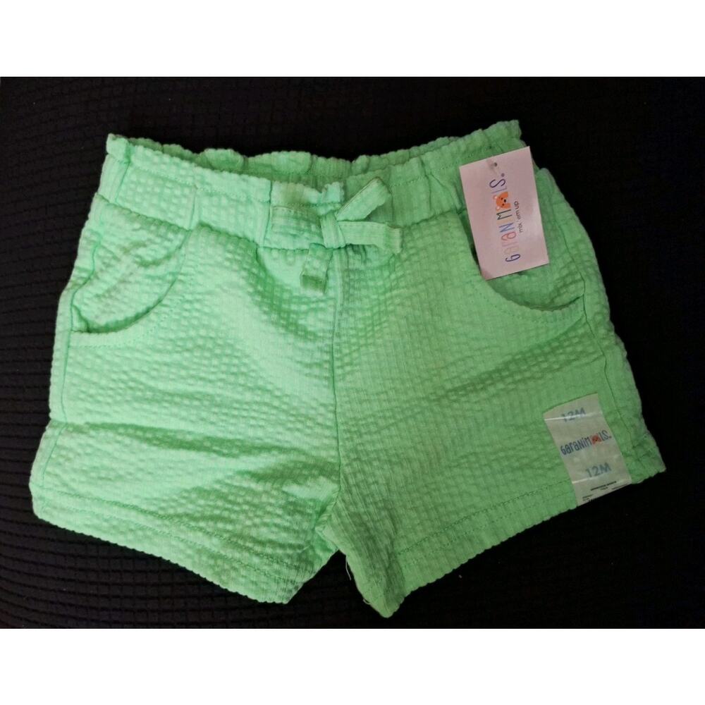 Garanimals Seersucker Green Pockets String Elastic Waist Toddler Shorts Sz 12 M